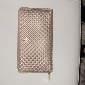 Tory Burch rose gold Marion embossed wallet